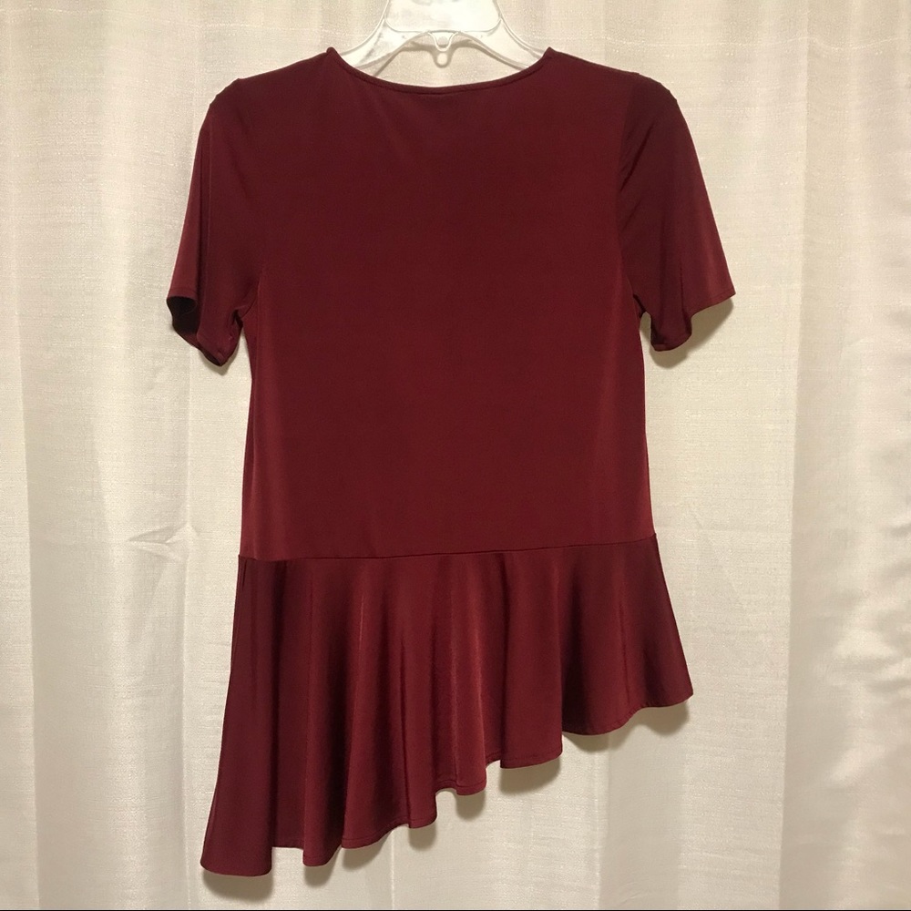Topshop Burgundy Short Sleeve Blouse-Size 6 - Picture 2 of 6